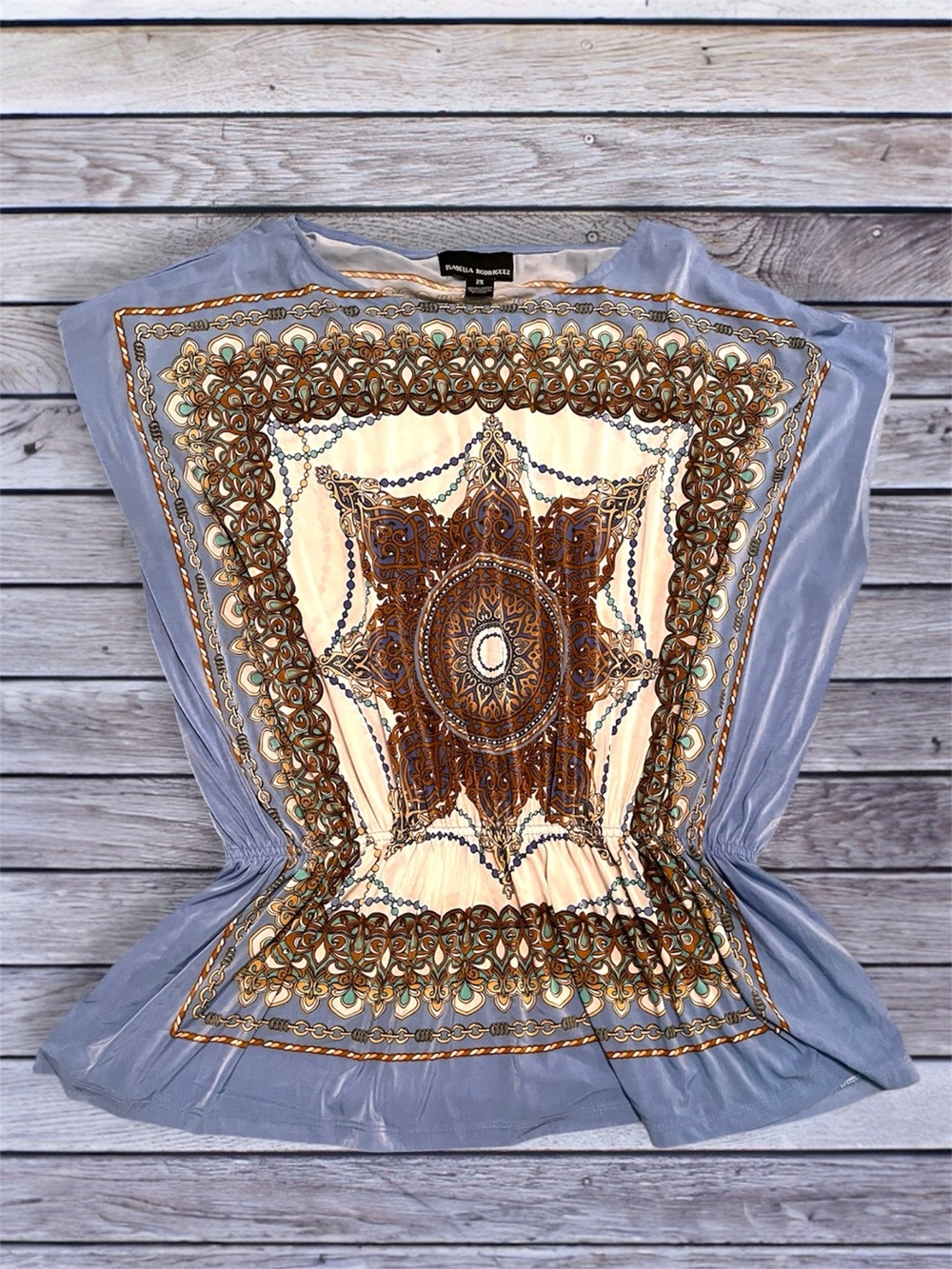 Isabella Rodriguez Blue Boho Medallion Sleeveless Blouse 2x